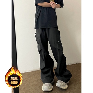 美式加绒裤子男潮牌宽松阔腿裤高街潮流痞帅工装裤休闲裤XL15加绒图片