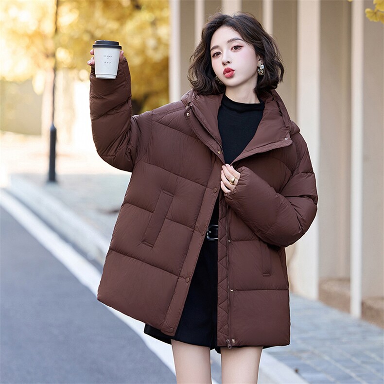 90%白鸭绒羽绒服女短款冬季小个子2024年新款泡芙加厚连帽外套,女装羽绒服,美沁