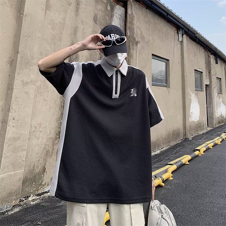 男士短袖t恤男2025新款美式高街情侣半袖体恤上衣男款翻领polo衫,男装T恤,星座506A