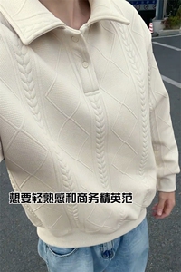 特批P38无差价秋新抖音慵懒风潮肌理感polo衫卫衣外套男W5022图片