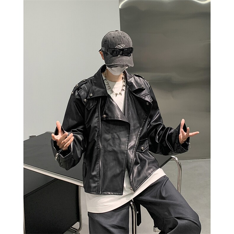 高街机车皮衣男士韩版潮流痞子帅气宽松2024秋冬ins外套W6027-P82,男装皮衣,星座412-2