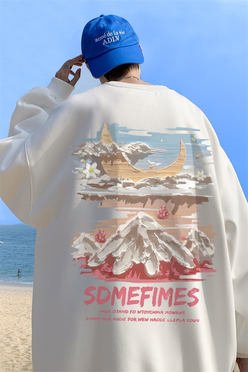 ！秋季重磅宽松大码港风水彩云印花圆领卫衣WY117-特p28,男装卫衣,星座508（原C305）