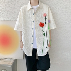 夏季法式小众肌理感衬衫短袖原创立体花朵衬衣多巴胺外套男CS531，男装衬衫，电商D206-1