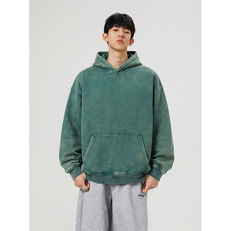 得物抖音高品质二开26春装重磅做旧炒雪花纯色连帽水洗卫衣CM16,男装卫衣,电商A486