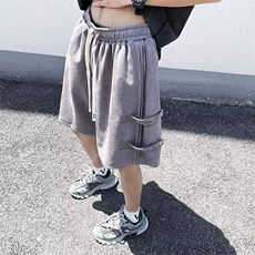 鹿皮绒美式复古机能工装短裤男夏季潮流青少年休闲百搭阔腿五分裤，男装牛仔裤，星座506