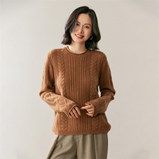 2025年秋季新款卷边圆领针织长袖套头上衣女，女装针织衫/毛衣，鸥蕊娅羊绒