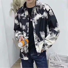 359-P26很仙的花衬衫潮男穿搭水墨扎染长袖上衣，男装衬衫，电商B323A