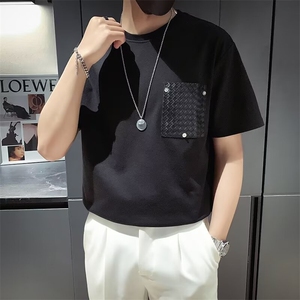 时尚设计感拼接短袖T恤男夏季男装宽松休闲五分袖上衣 T579图片