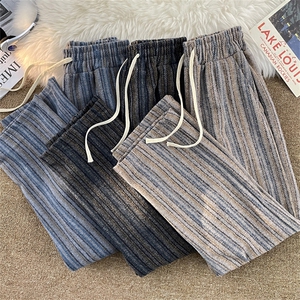 高品质春款男女休闲裤条纹拼色毛呢直筒美拉德长裤h218 P45图片