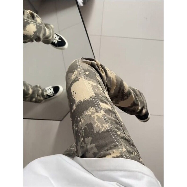 CP1159-P42美式高街宽松直筒工装长裤迷彩牛仔裤男女同款,男装牛仔裤,电商B323A