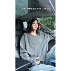 300克加厚德绒V领美式潮流冬季打底衫男士长袖T恤宽松慵懒风卫衣，男装T恤，电商C306-1