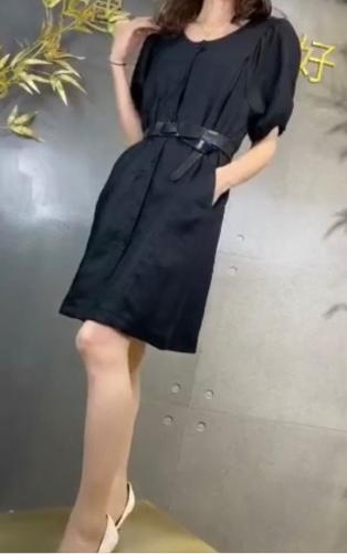SGH2111夏季新款甜美大方圆领简约显瘦气质泡泡袖连衣裙,女装连衣裙,L·H·X