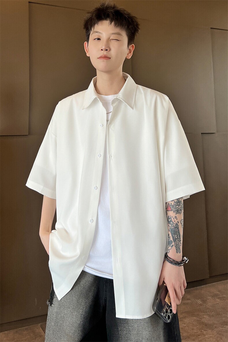 ！2025夏季新款男士冰丝短袖衬衫纯色垂感衬衣CS09特P25,男装衬衫,电商B220