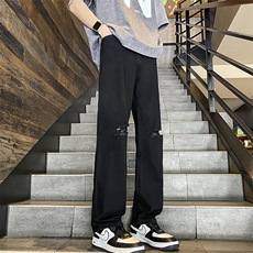 美式复古牛仔裤男新款高街裤子破洞潮牌宽松阔腿裤N1087-P40，男装牛仔裤，星座308B-2