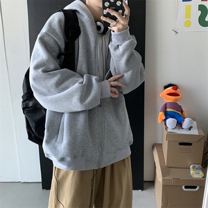 WY203-P55控78 秋季季新款男女连帽宽松纯色开衫卫衣外套图片