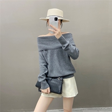 HE|性感女人露肩baby山羊绒衫女宽松一字领针织衫打底衫毛衣，女装针织衫/毛衣，国旺羊绒