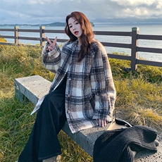 新款毛呢外套配围脖格子大衣7325-P230-K318，女装毛呢外套，2C109
