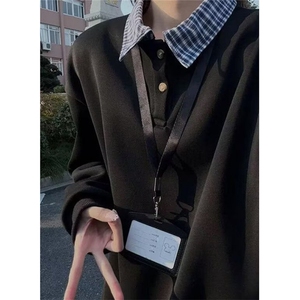 休闲POLO领卫衣男加绒保暖假两件宽松上衣格子领设计 PHY06图片