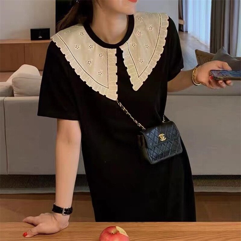 绣花拼接小黑裙,女装其它,喜午
