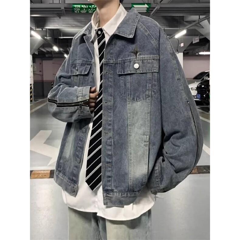 JK8609-P59美式复古水洗牛仔外套男春季设计感潮牌高街情侣宽松,男装工装外套,电商B323A