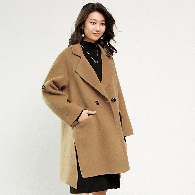 韩版小个子纯羊毛大衣宽松休闲毛呢外套秋冬新款双面呢羊绒女外套，女装毛呢外套，高哲羊绒