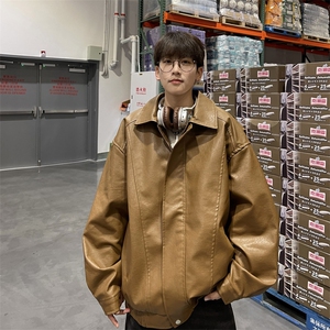 抖音直播！pu皮衣机车服宽松夹克男 CP40-特p65 控价：118图片