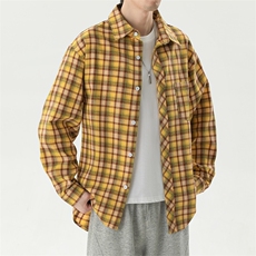 YK86088-P2774%聚酯纤维&棉黄格纹长袖衬衫秋季外套，男装衬衫，电商A086-1