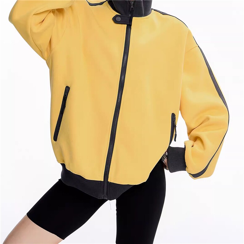WY841-P65-450克美式慵懒chic新款复古撞色运动休闲立领卫衣外套,女装短外套,星座1811B