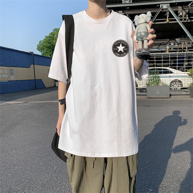 纯色半袖潮圆领卫衣简约宽松新款慵懒休闲套头潮流男T224-P25,男装T恤,星座512-2