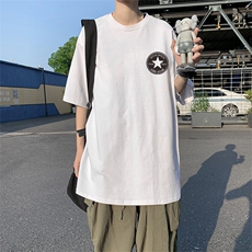 纯色半袖潮圆领卫衣简约宽松新款慵懒休闲套头潮流男T224-P25，男装T恤，星座512-2