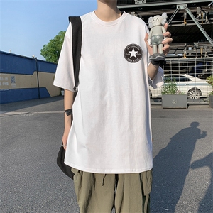 纯色半袖潮圆领卫衣简约宽松新款慵懒休闲套头潮流男 T224-P25图片