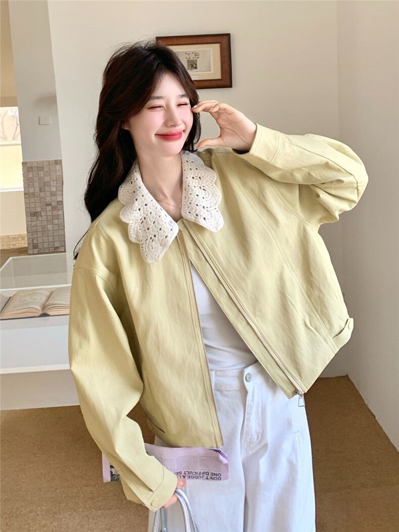 26春大量现货主推皮衣外套短蕾丝花边翻领2B114-2190-P175-K265,女装皮衣,网红馆