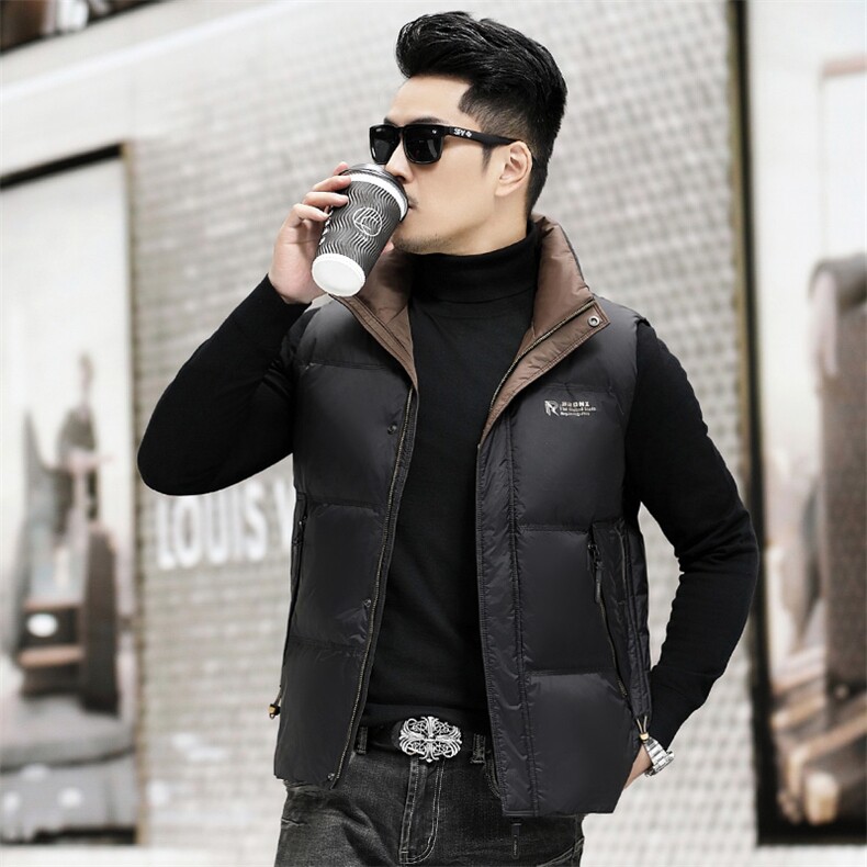 2024新款冬装高端90%白鸭绒羽绒服马甲男装短款加厚连帽羽绒外套图片