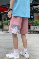 K203P25外景五分裤短裤港风卡通猫印花沙滩裤休闲加大码百搭，男装休闲裤，电商A026-1