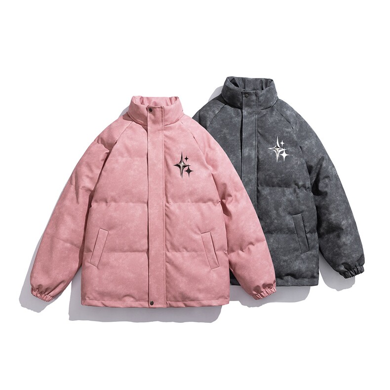 白底PU皮复古做旧可拆卸四芒星胸针设计棉衣男MY77721P128控168，男装棉衣，星座227-7