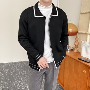 轻熟风男装秋冬季新款撞色翻领针织开衫男士拉链毛衣外套潮牌 G05图片