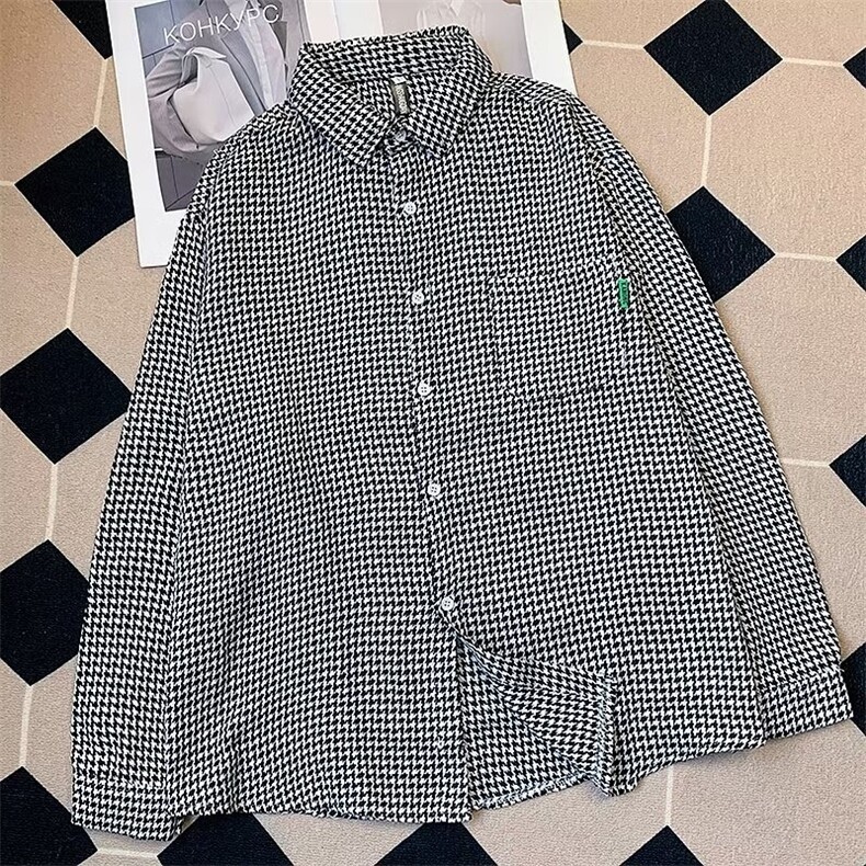千鸟格衬衫男休闲痞帅2026新款春秋季衣服褂小香风衫2227/P35图片