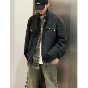 立领皮衣工装外套男款秋季痞帅棒球服cleanfit短款夹克 JM15图片