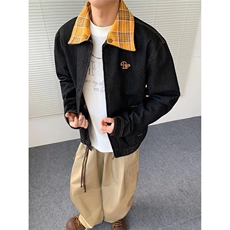 J54-P79美式复古格子拼接牛仔外套男女2025春秋冬新款设计，男装工装外套，电商B323A