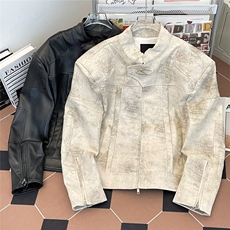 秋季小众高级感立领机车皮衣外套男宽松垫肩潮流百搭W6708/P86，男装皮衣，星座506B