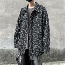 春秋季牛仔外套男女ins嘻哈高街腰果花宽松夹克潮牌复古JK001-P70图片