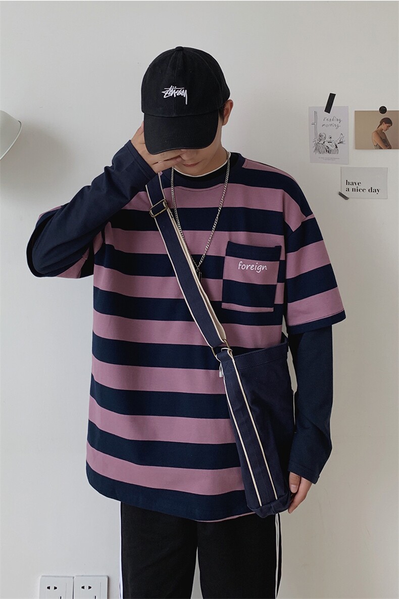 19年秋冬新款假两件条纹休闲潮流时尚款卫衣DS-B293-N101,男装卫衣,电商A306