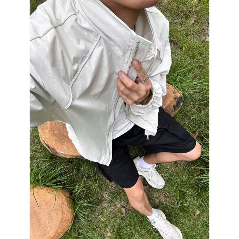 档口现货~白灰色男女夏季立领结构设计感速干防晒外套F25217批58,男装防晒衣,星座1004-6