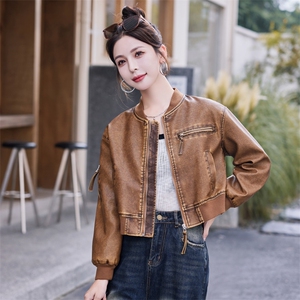 机车皮衣外套女2025秋秋新款休闲时尚帅气工装小个子pu皮夹克上衣图片