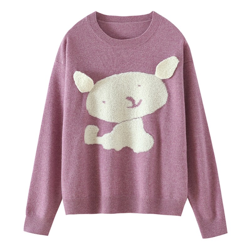 2025年秋季新款立体毛巾绣小羊针织羊绒上衣时尚休闲通勤百搭，女装羊绒衫，博友羊绒