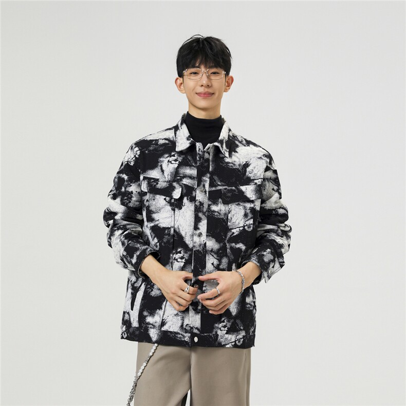 可二开定制扎染雾霾小香风面料大码M-5XL夹克男JK78082P79控128,男装夹克,星座227-7
