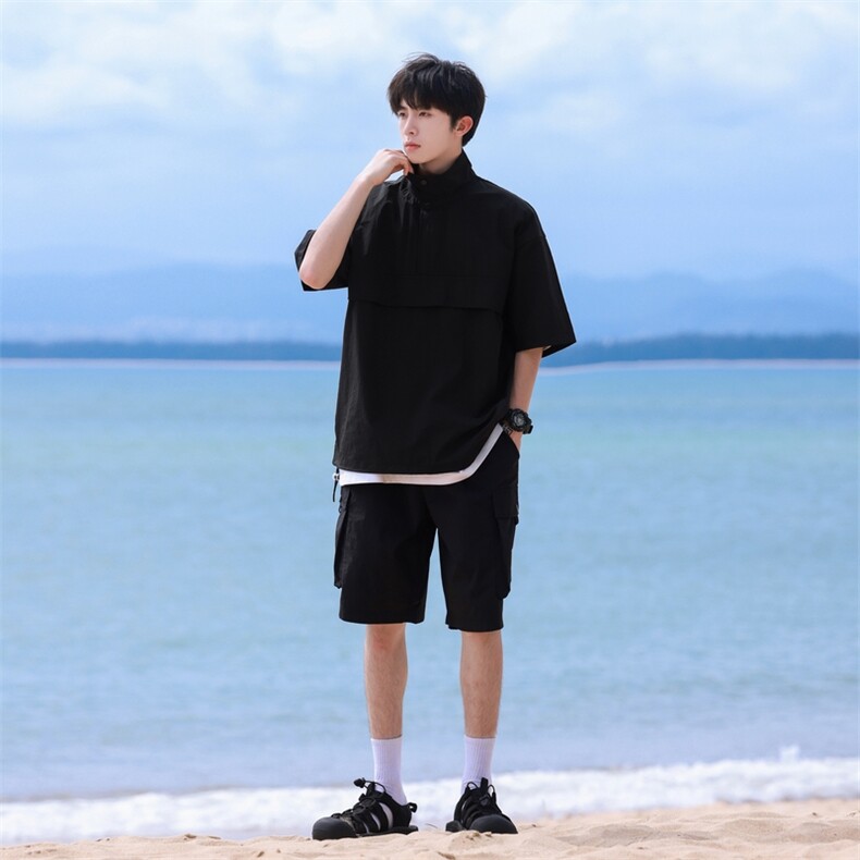 套装夏季冰丝POLO衫翻领短袖T恤短裤套装T0066+K055-P80,男装Polo衫,星座109