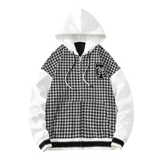2023秋装青少年港风时尚千鸟格连帽棒球服夹克外套男士7313-P120，男装夹克，电商A441-1