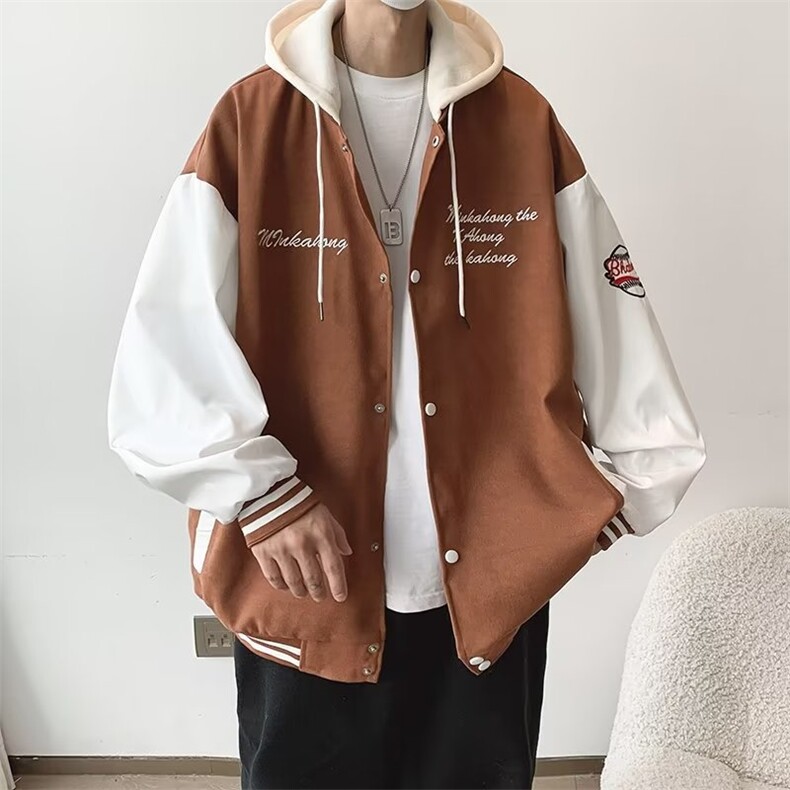 连帽秋冬季夹克外套男潮牌美式宽松大码休闲棒球服上衣W5041-P60,男装夹克,星座412-3