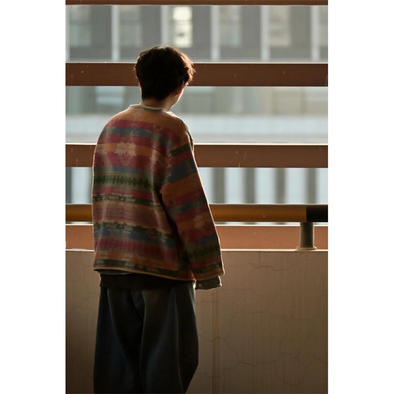 【有货】复古宽松民族风撞色V领彩虹夹克外套男3106CC-特P65,男装民族服装,星座1007（原301D）
